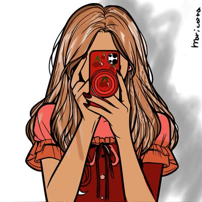 a realistic girl holding her phone taking pictures