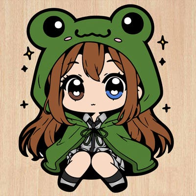 chibi girl with frog hoodie