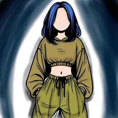 realistic girl faceless with baggy pants and a crop top