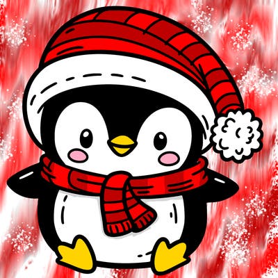 christmas penguin whith a hat and scarf