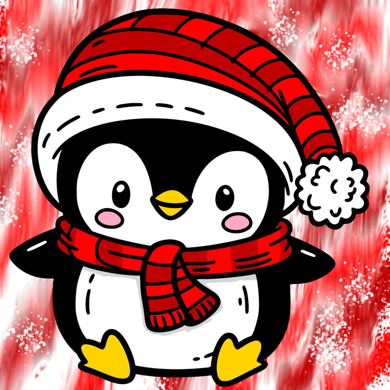 christmas penguin whith a hat and scarf