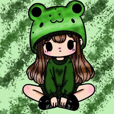 a girl wearing a frog hat and some frog socks