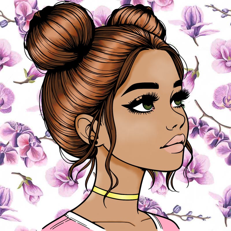 realistic girl with buns on the top of her head