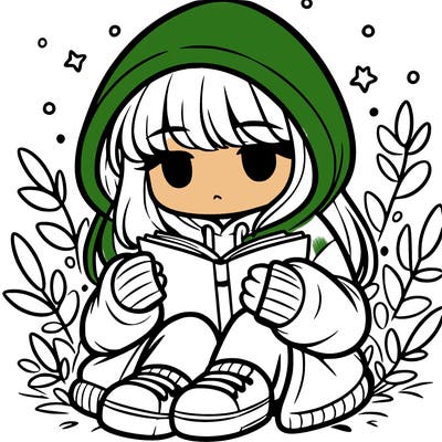 girl in oversized hoodie reading a book