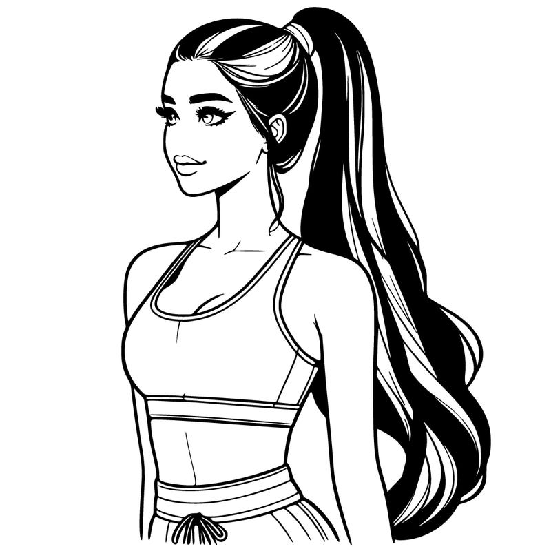 realistic girl in gym clothes and long ponytail