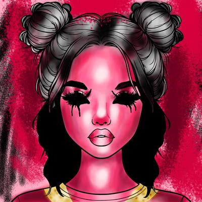 realistic girl with two buns in hair and lips