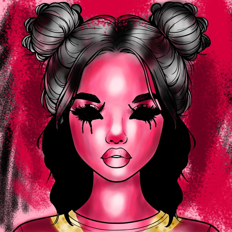 realistic girl with two buns in hair and lips