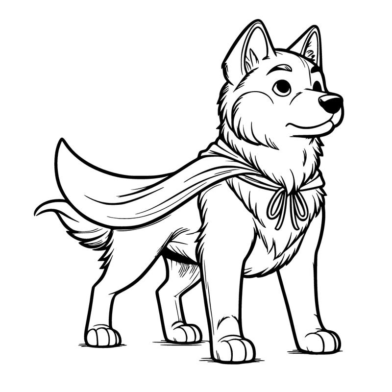 realistic dog with cape on back standing on two legs