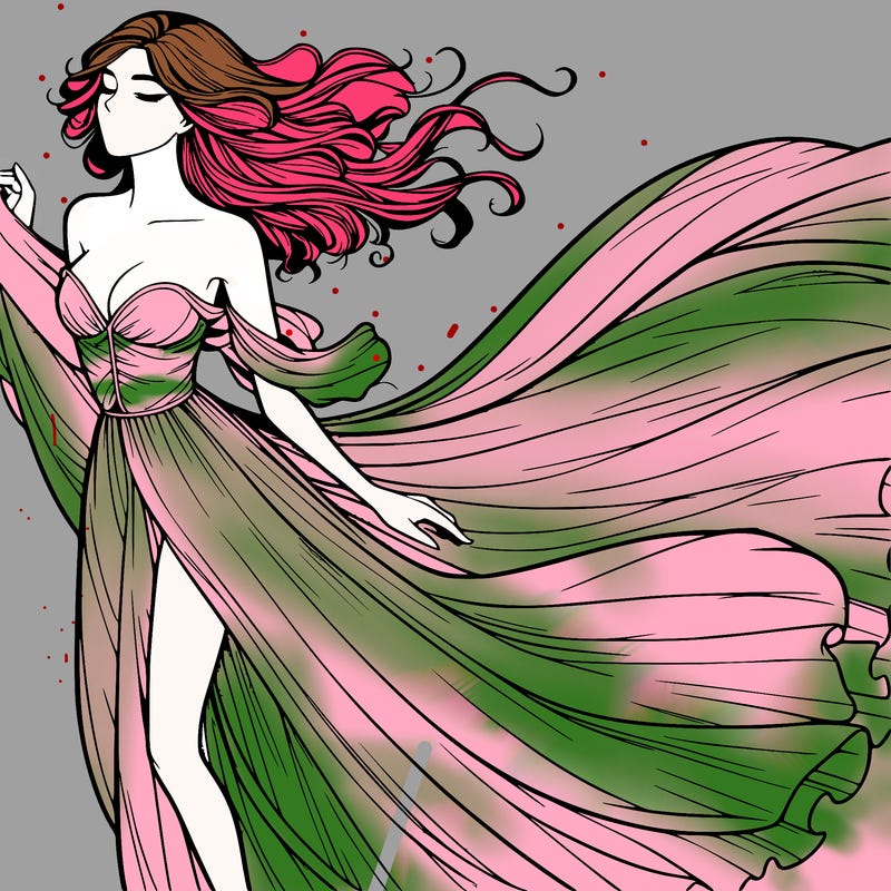 realistic woman in dress flowing the the wind