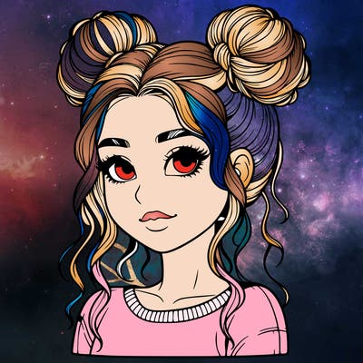 realistic girl with two buns in her hair