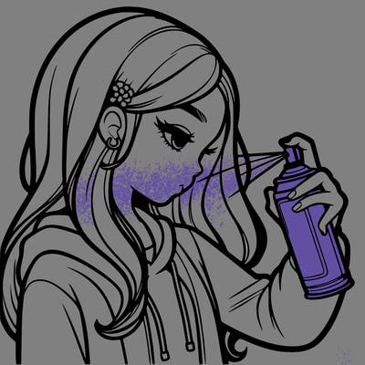 a realistic girl spray painting
