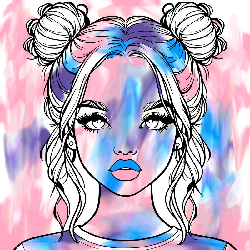 realistic girl with two buns in hair and lips