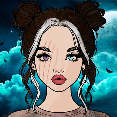 realistic girl with two buns in hair and lips