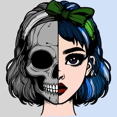 realistic girl with half skull mask