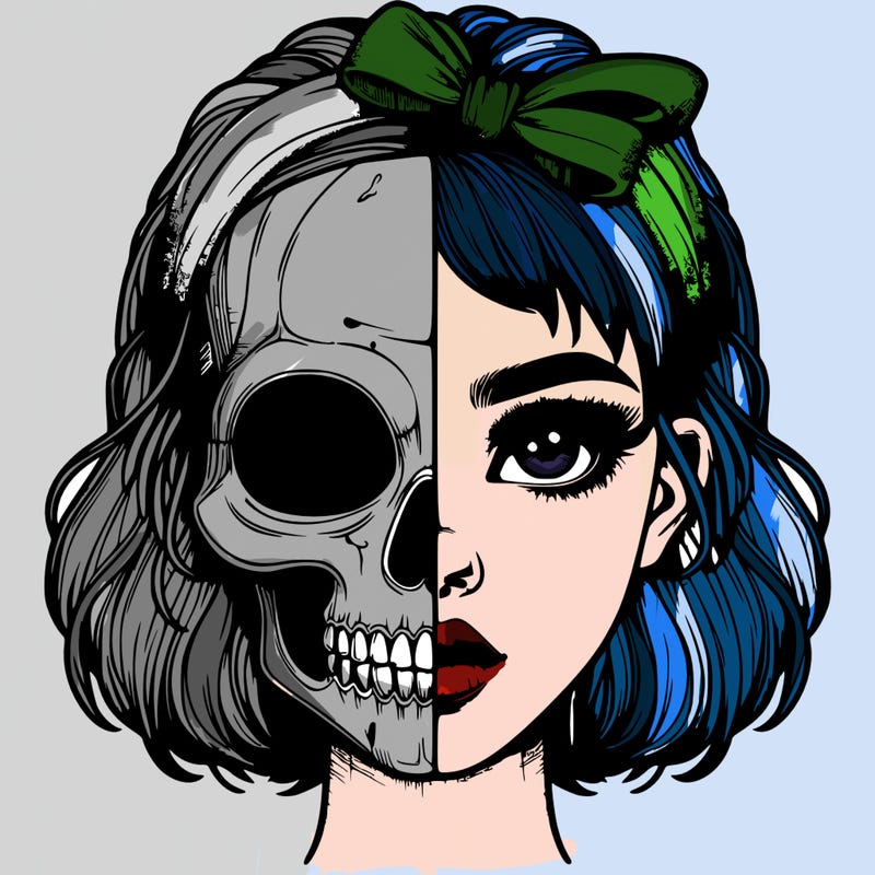 realistic girl with half skull mask