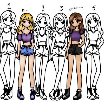a group of girls wearing crop tops and shorts