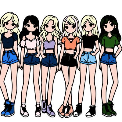 a group of girls wearing crop tops and shorts