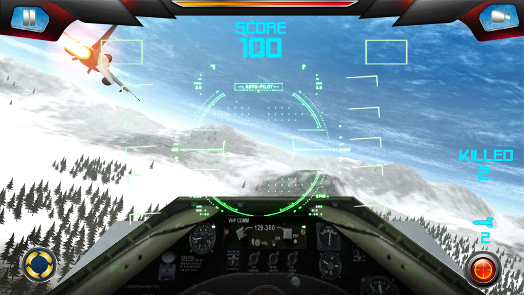 Air Strike - Free Jet Fighter - First person cockpit view of a fighter jet flying over snowy mountains in Air Strike
