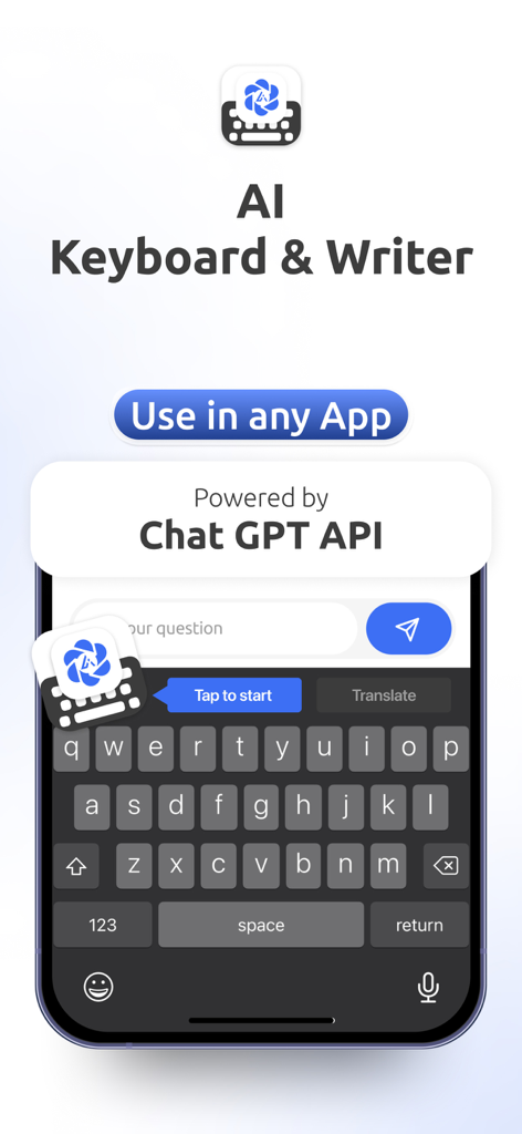AI Keyboard Pro - Type & Write - AI Keyboard Pro app showing ChatGPT integrated keyboard for writing in any app