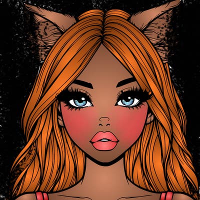 realistic girl with fox ears and realistic lips