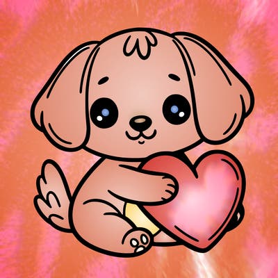 puppy holding a heart