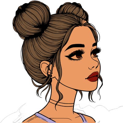 realistic girl with buns on the top of her head