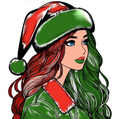 realistic girl in santa hat