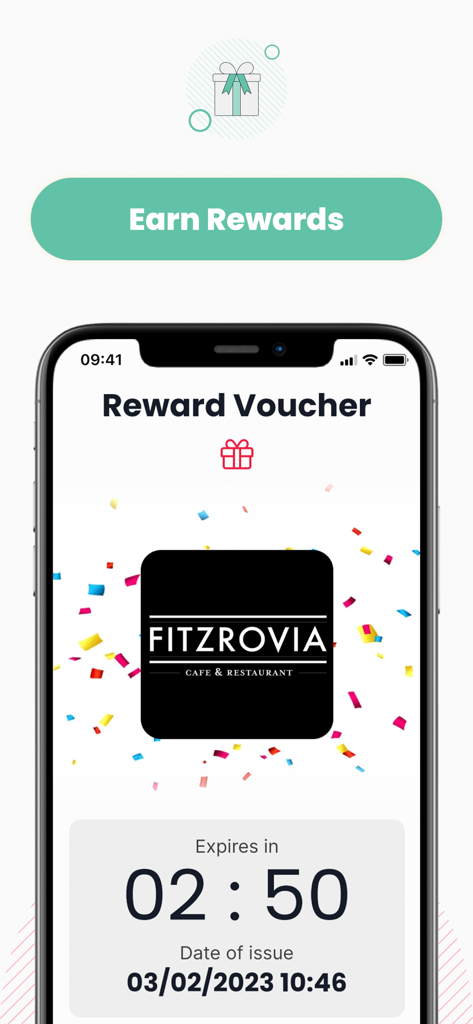 Schermata dell'app Stamp Me che visualizza un buono premio digitale per un bar e ristorante locale.