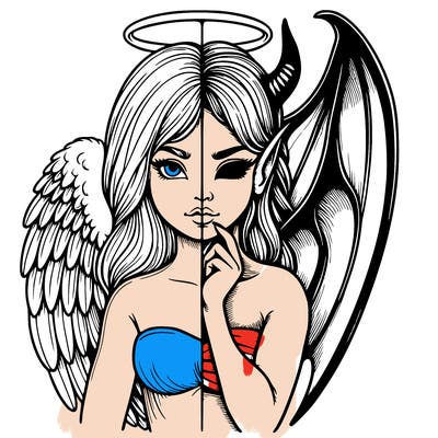 realistic angel half demon