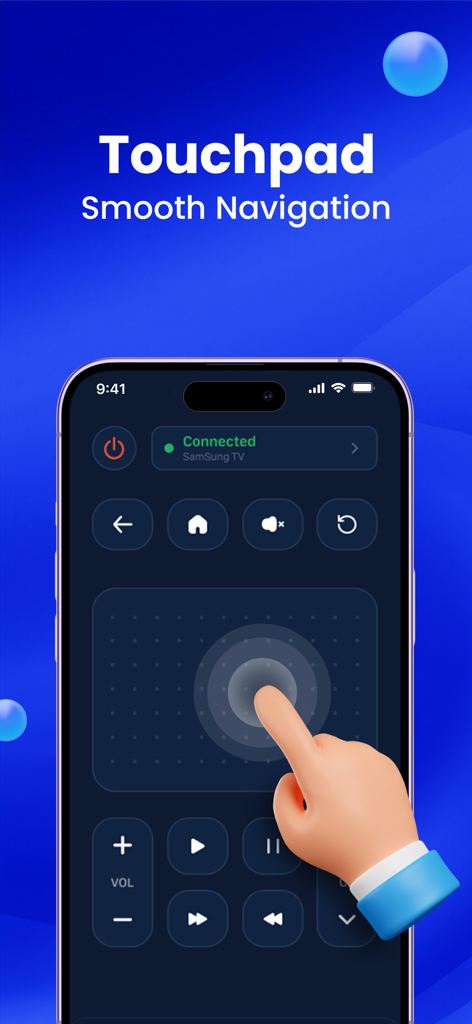 SamMate: Remote for Samsung TV - Interfaz de la aplicación SamMate mostrando la función de panel táctil para una navegación fluida en TV Samsung en un iPhone