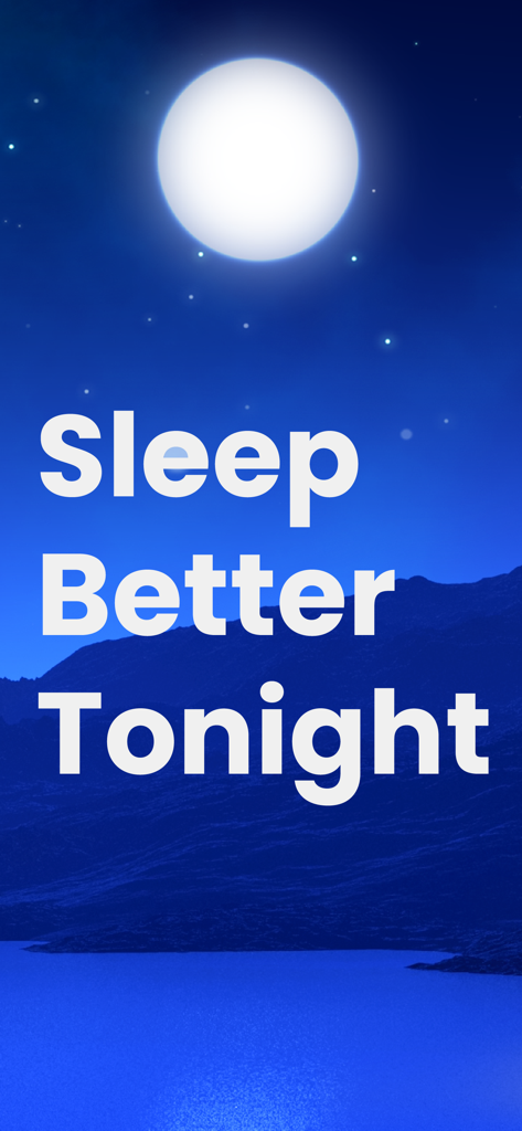 Insomnia Relief - Sleep music - Texte 'Sleep Better Tonight' sur un paysage nocturne serein avec une pleine lune et des montagnes