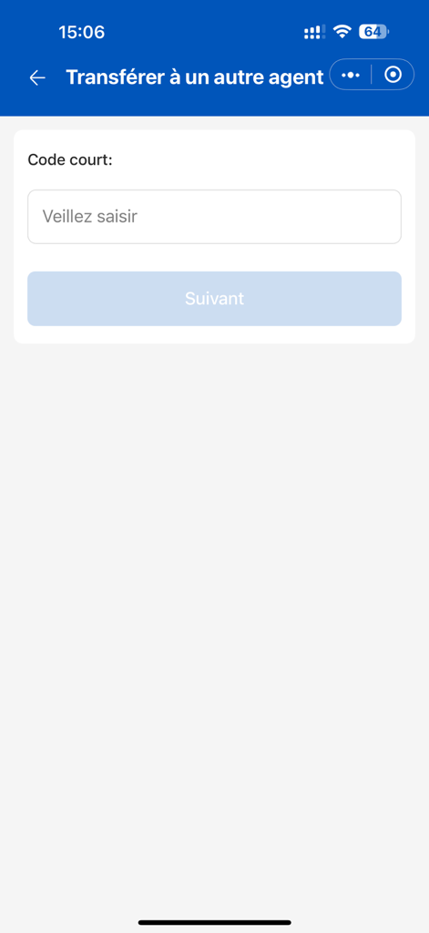 Moov Money Benin Pro app interface for transferring funds to another agent
