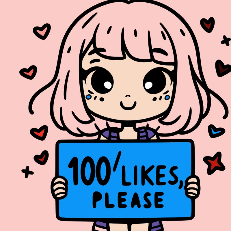 a girl with a sign saying 100 likes, please