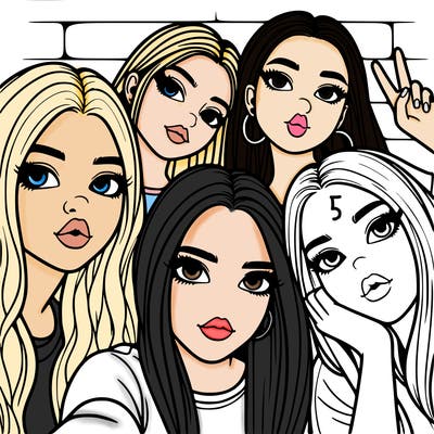 group of teen girls friends y2k up close in a selfie