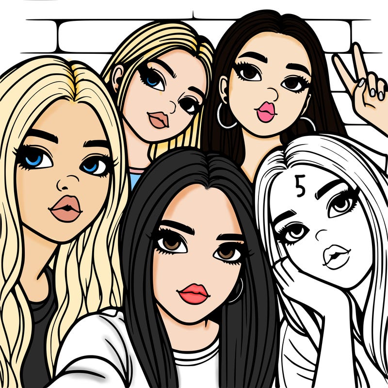 group of teen girls friends y2k up close in a selfie