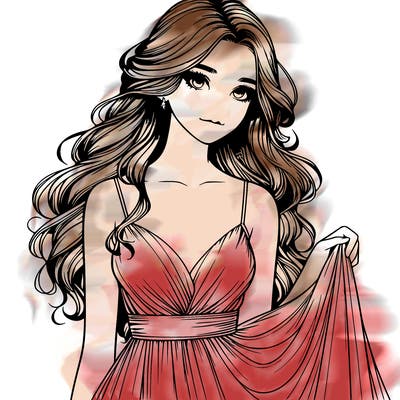 realistic girl in flowy silky prom dress