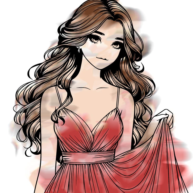 realistic girl in flowy silky prom dress