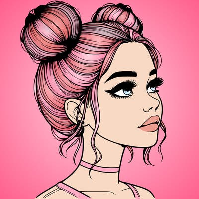 realistic girl with buns on the top of her head