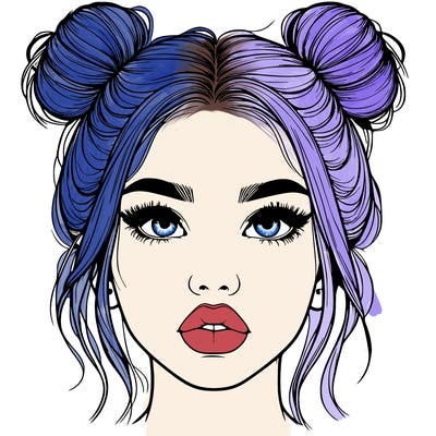 realistic girl with two buns on her hair and lips