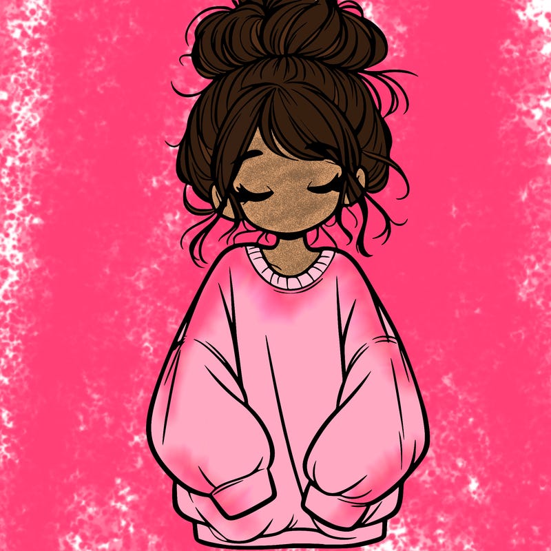 girl with baggy sweatshirt and messy bun