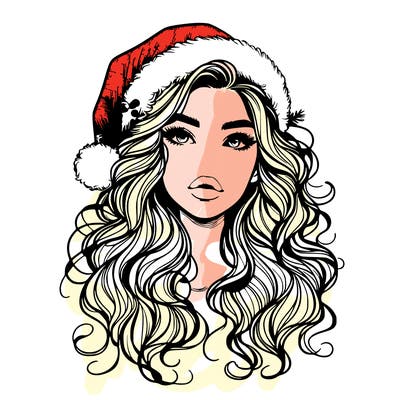 realistic christmas girl with wavy hair and lips