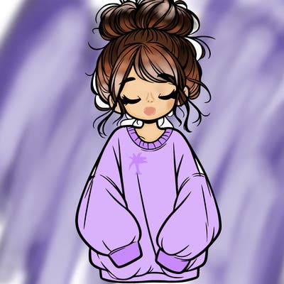 girl with baggy sweatshirt and messy bun