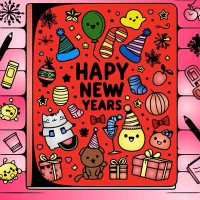 happy new years coloring book cover page with title