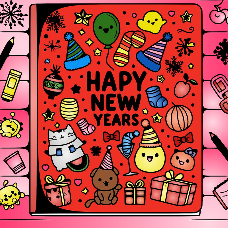happy new years coloring book cover page with title