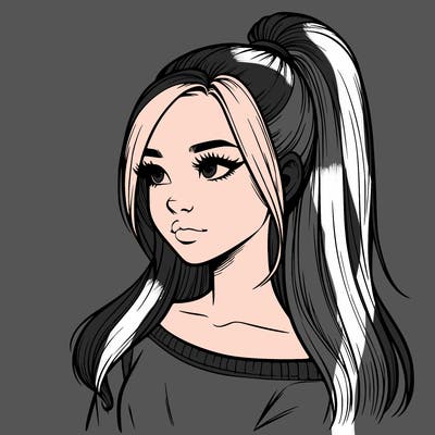 realistic girl with a high ponytail