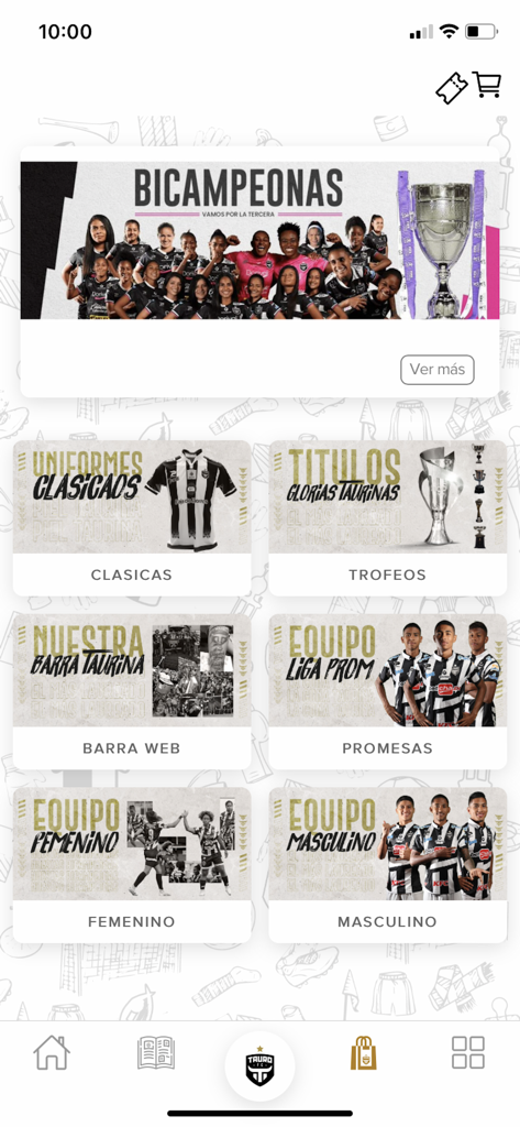 Tauro F.C. - The home screen of the Tauro F.C. mobile app showing team news and categories