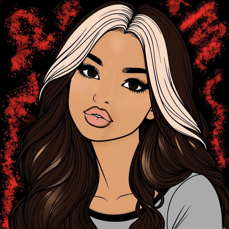 realistic girl with hair on her hair and lips