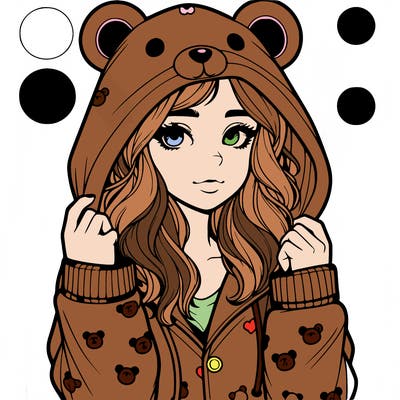 realistic girl in a animal pjs hoodie