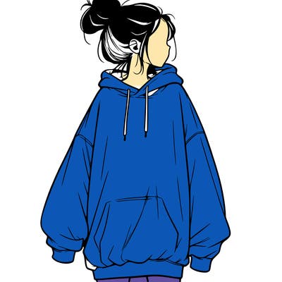 realistic girl with a oversized sweatshirt on and a bun