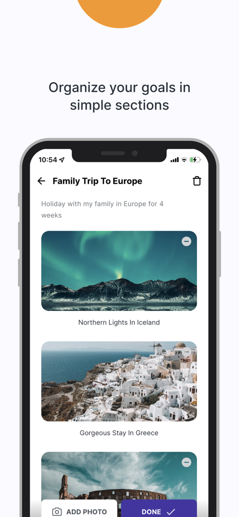 Visbo Dream Vision Board Maker - Visbo app interface displaying a travel vision board section with inspirational images.
